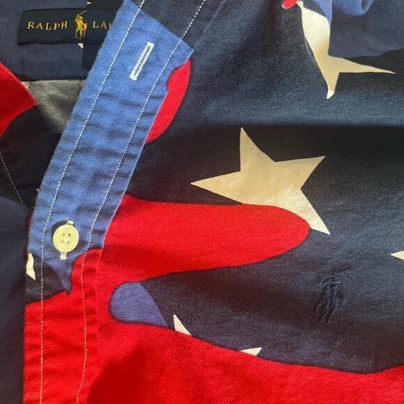 Rare Vintage Ralph Lauren Red White Blue Patriotic long sleeve button down - Picture 6 of 7